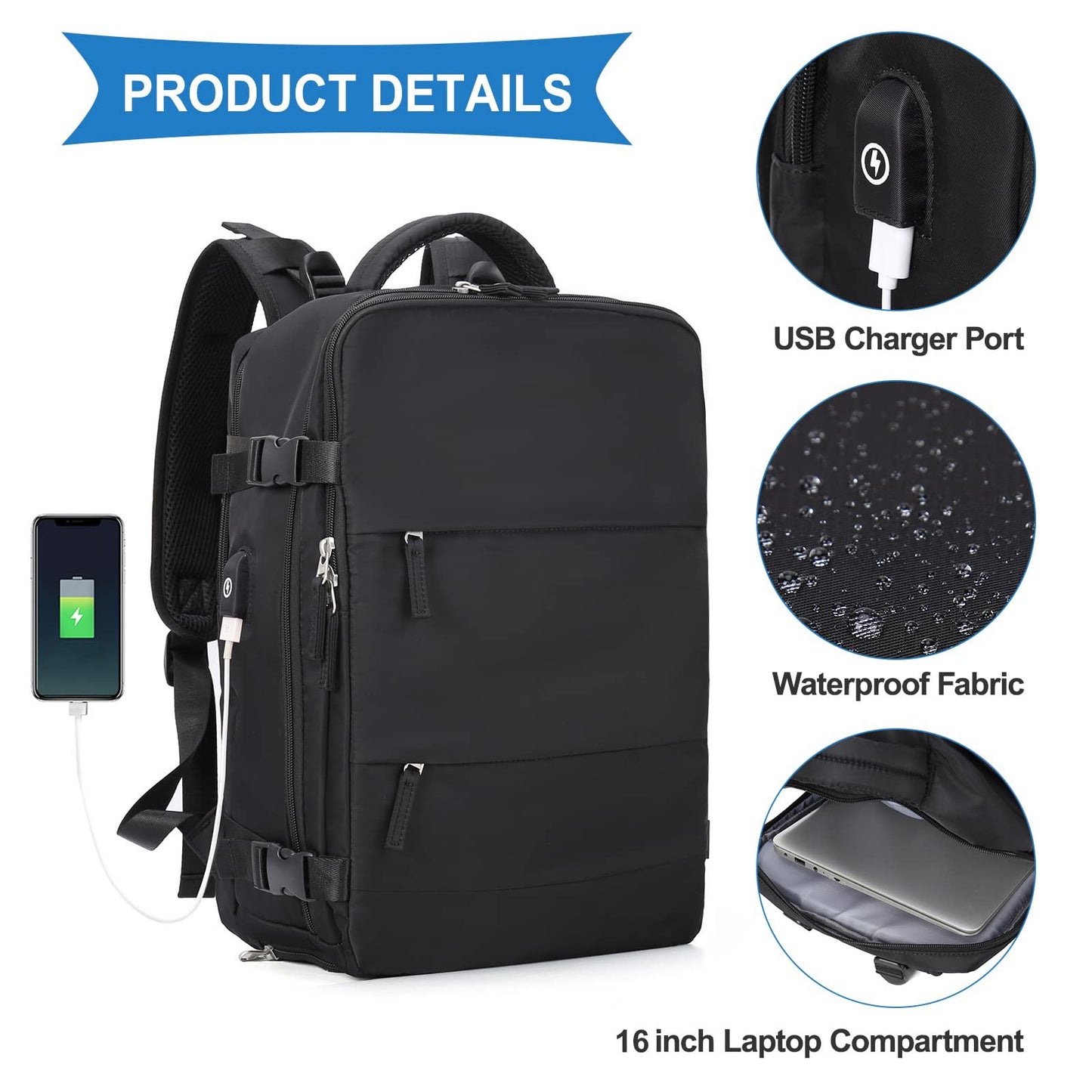 waterproof laptop backpack with usb port and laptop compartment