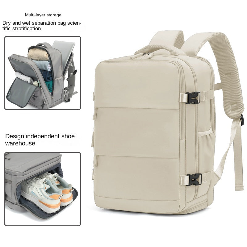 white business travel backpack with large capacity storage and laptop compartment