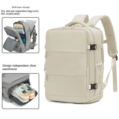 white business travel backpack with large capacity storage and laptop compartment
