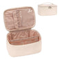 white leather cosmetic bag with compact travel design
