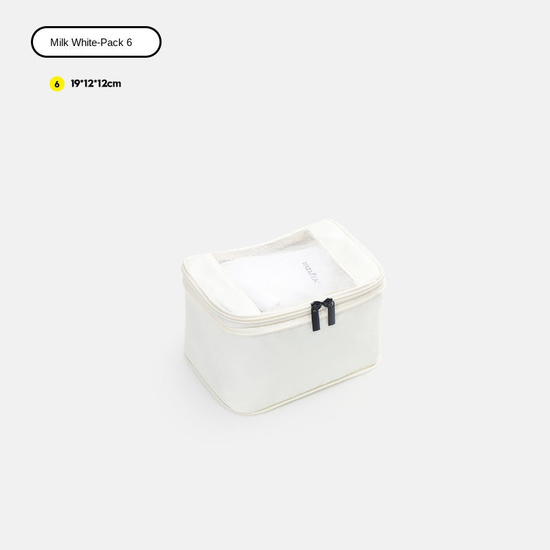 white no 6 small packing cube measuring 19 x 12 x 12 cm for organizing small travel items
