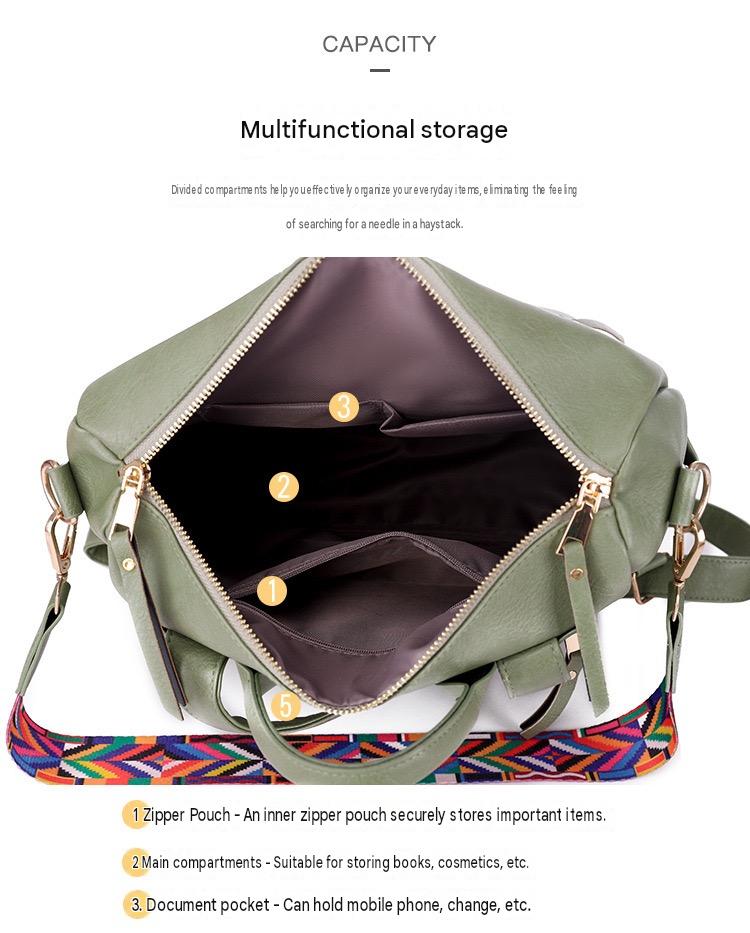 open green womens backpack showing polyester lined main compartment internal zipper pocket and slip pocket