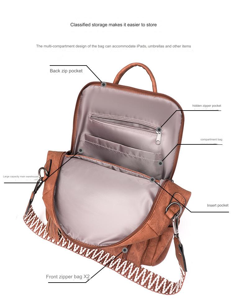 womens work backpack open main compartment showing fabric lining interior zipper pocket and organizer slip pockets
