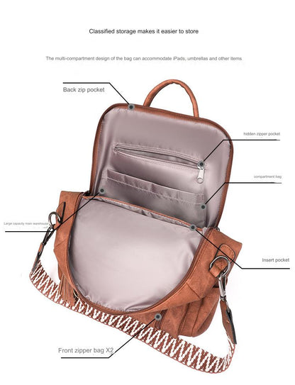 womens work backpack open main compartment showing fabric lining interior zipper pocket and organizer slip pockets