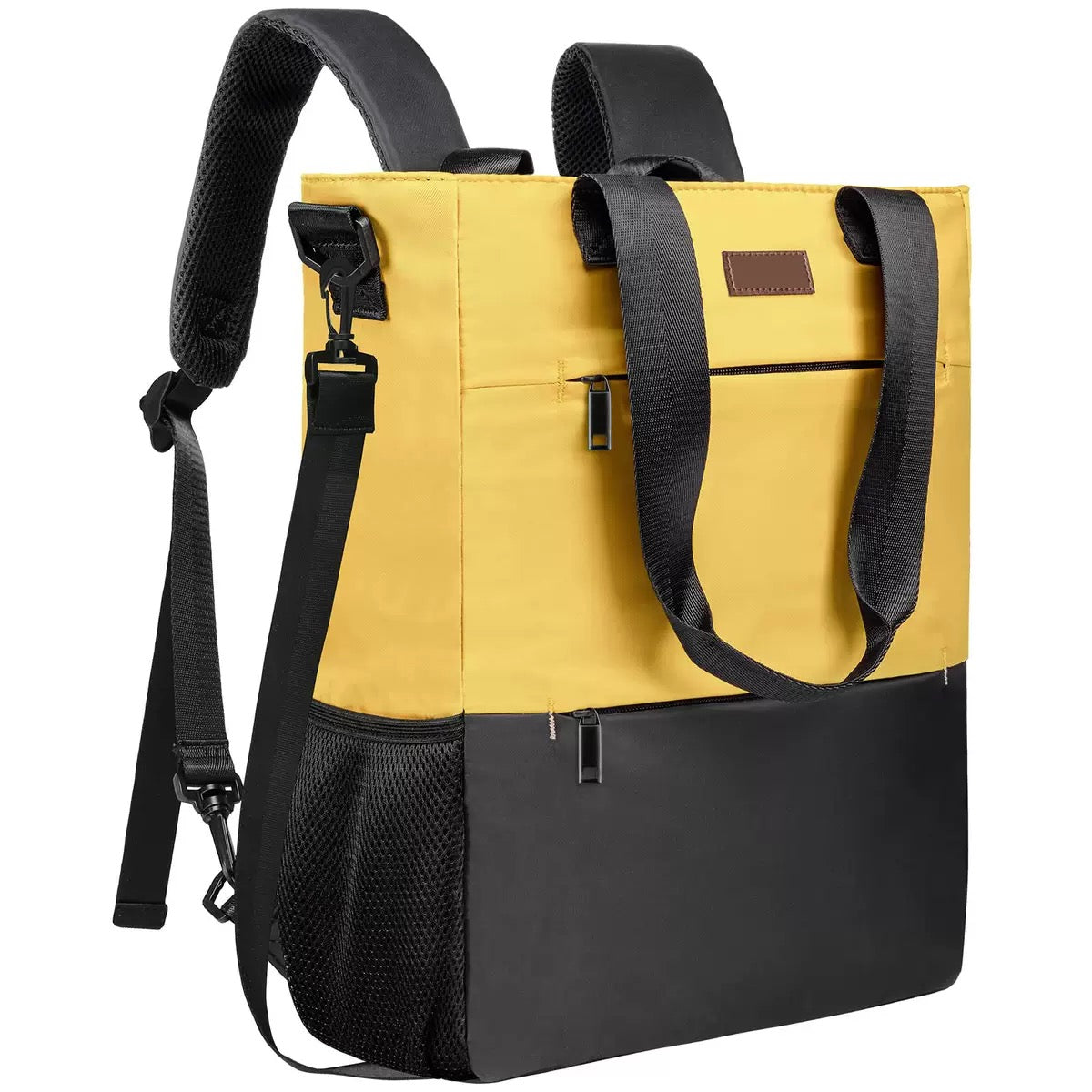 yellow multi carry travel backpack with laptop compartment and detachable strap 02