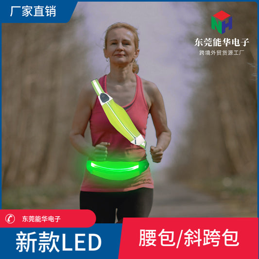 Customized New Product Rechargeable Led Glowing Pocket Sports Running Night Activity Safety Warning Crossbody Bag