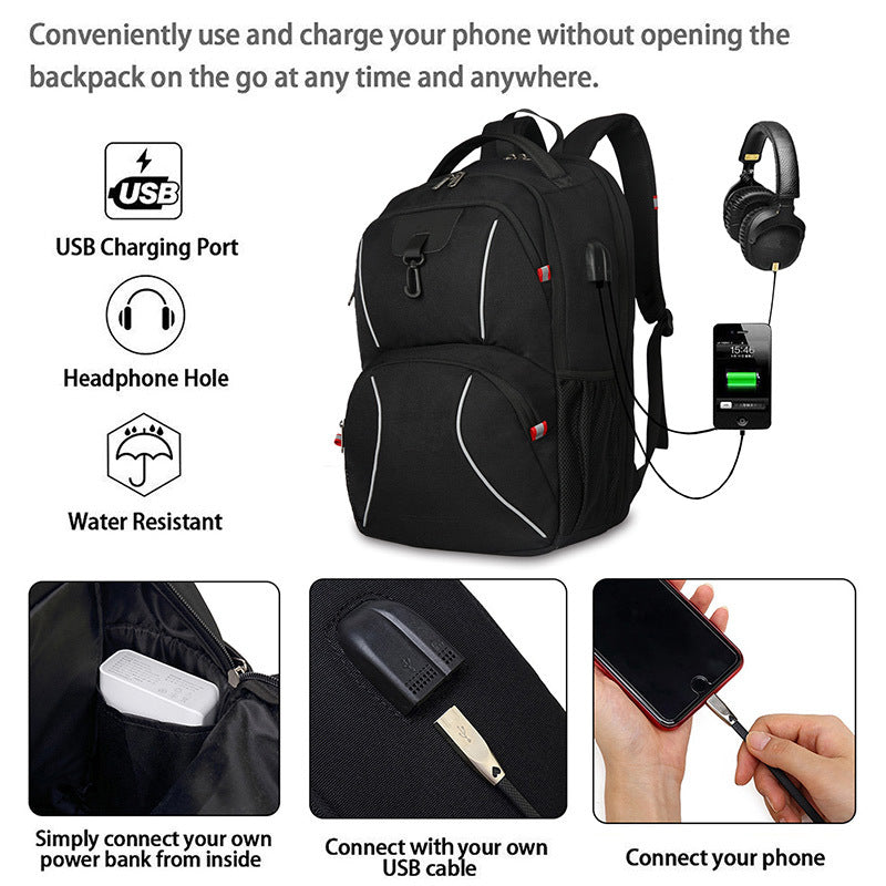 Factory Direct Supply Custom Men's USB Charging Backpack Multi-Functional Laptop Backpack 17.3-Inch Wholesale Customization