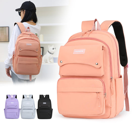 Customized High School Student Backpack Women's Fresh Student Schoolbag Solid Color Large Capacity Campus Sports Backpack for Boys and Girls