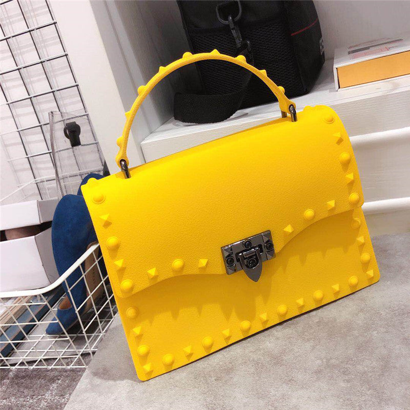 Wholesale Customizable New Fashion Frosted Matte PVC Jelly Bag Trendy Colorful Rivet Women Handbags