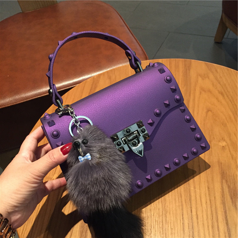 Wholesale Customizable New Fashion Frosted Matte PVC Jelly Bag Trendy Colorful Rivet Women Handbags