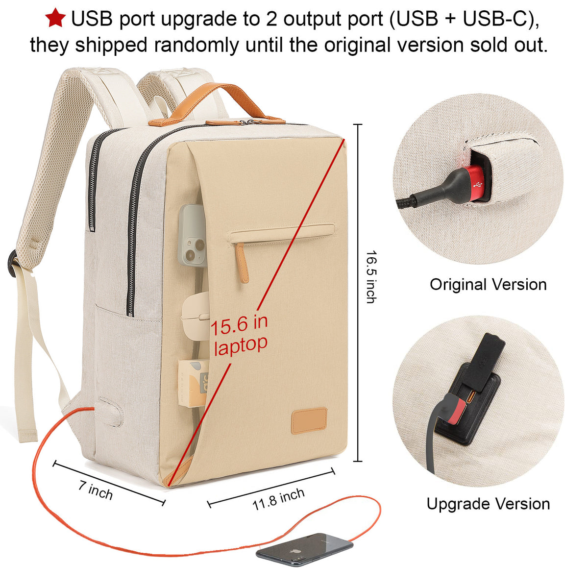 15.6 inch laptop backpack with usb charging port for business commuting