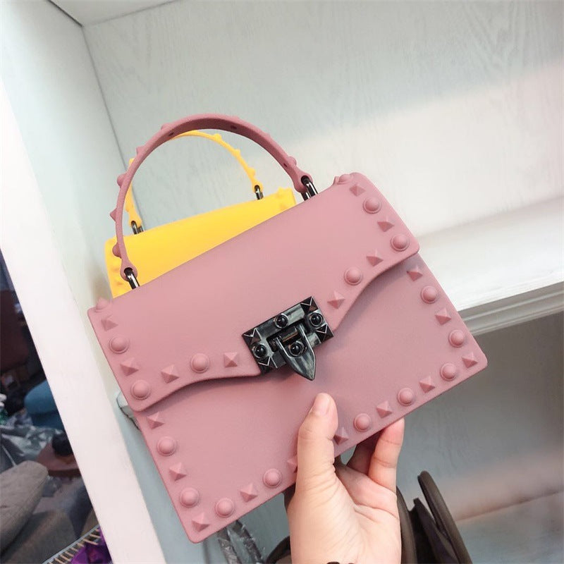 Wholesale Customizable New Fashion Frosted Matte PVC Jelly Bag Trendy Colorful Rivet Women Handbags