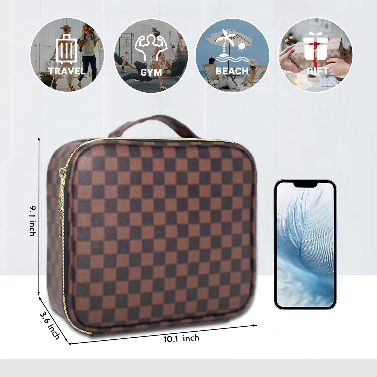 Customizable Large Capacity Cosmetic Bag Square Cosmetic Bag Portable Cosmetic Bag with Adjustable Partition Cosmetic Bag