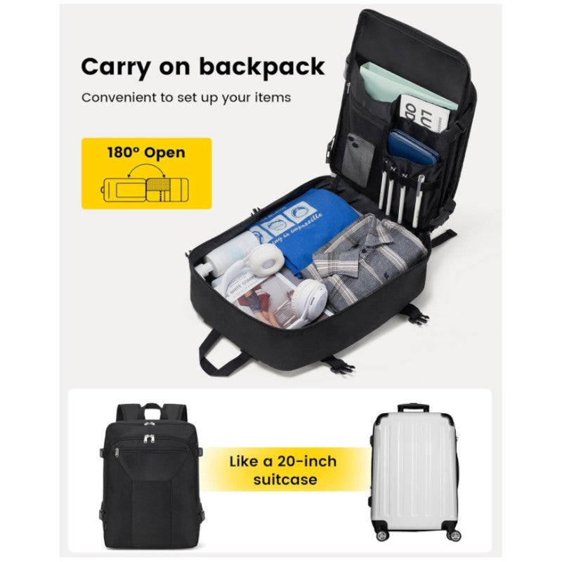 180 degree opening carry on backpack with organized travel storage