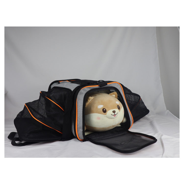 Customizable New One-Shoulder Cat and Dog Bag Pet Double Expansion Bag Cross-Border Portable Breathable Crossbody Cat Bag