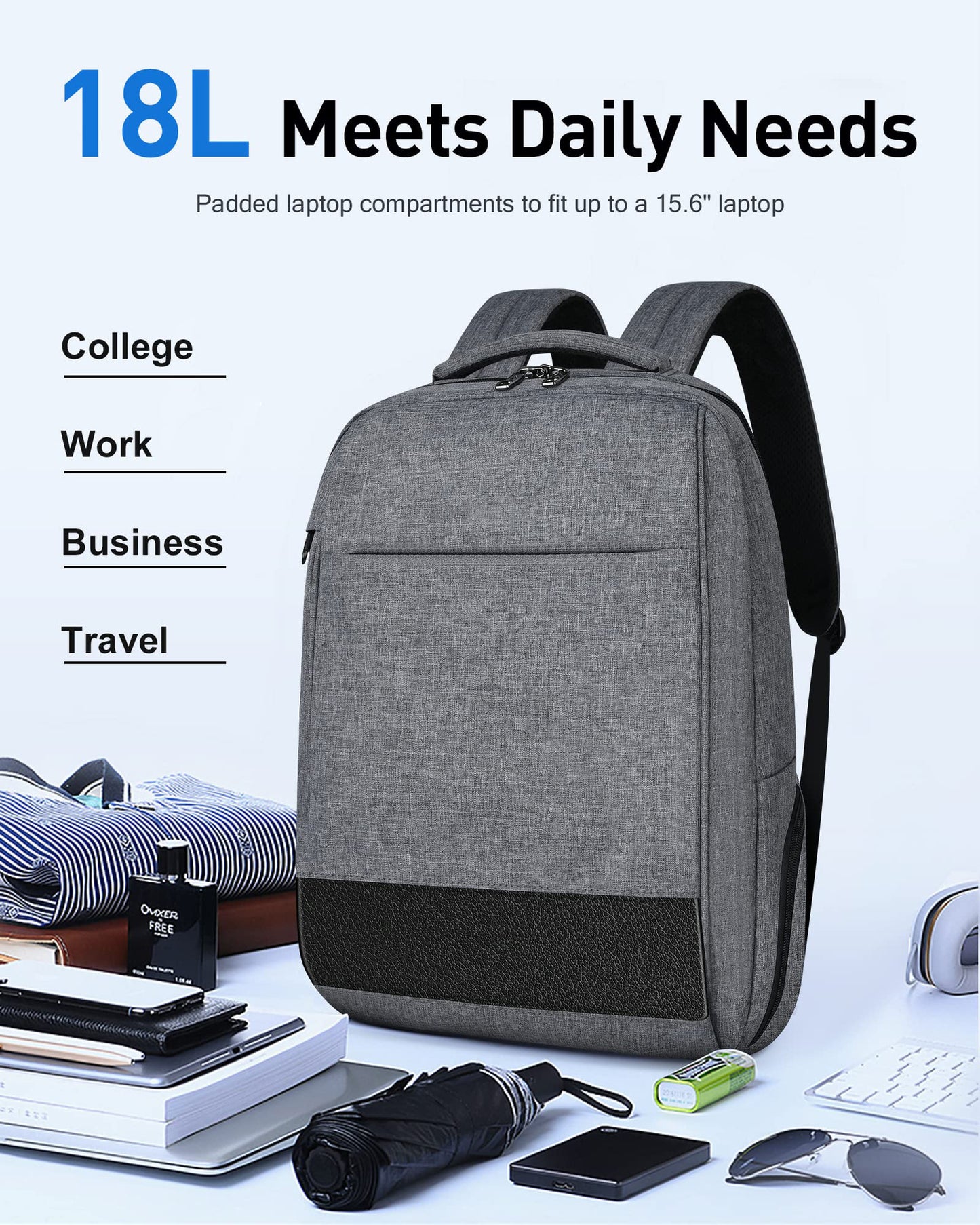 18l business travel laptop backpack with 15.6 inch laptop compartment