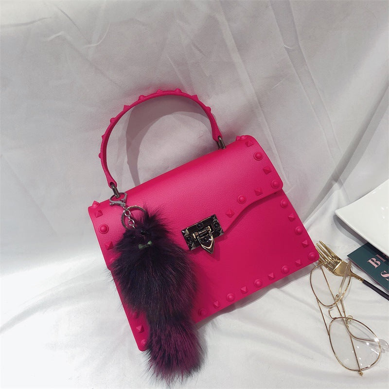 Wholesale Customizable New Fashion Frosted Matte PVC Jelly Bag Trendy Colorful Rivet Women Handbags