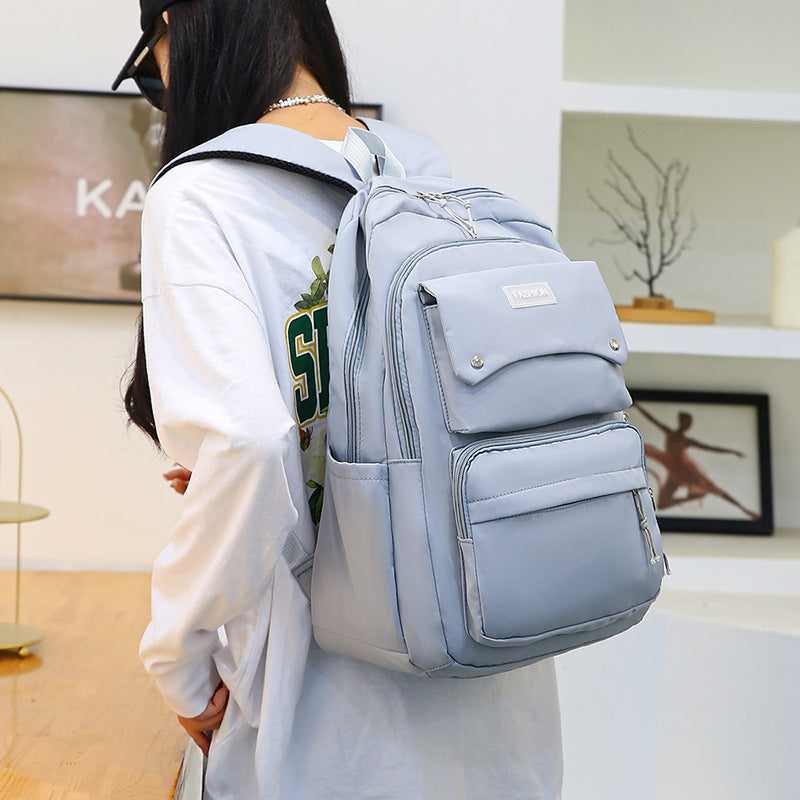 Customized High School Student Backpack Women's Fresh Student Schoolbag Solid Color Large Capacity Campus Sports Backpack for Boys and Girls