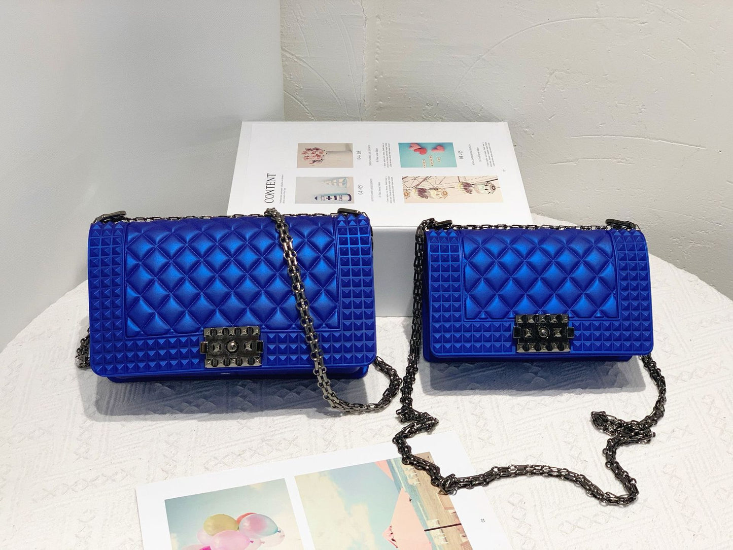 Wholesale Customizable New Womens Stylish Handbags Rivet Jelly Bag Pvc Fashion Color Chain Small Woman Jelly Handbags