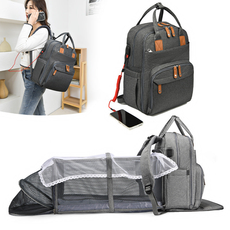 Customized Folding Crib Bag Insulation Layer Baby Diaper Bag Large Capacity Usb Rechargeable Mummy Bag New Backpack