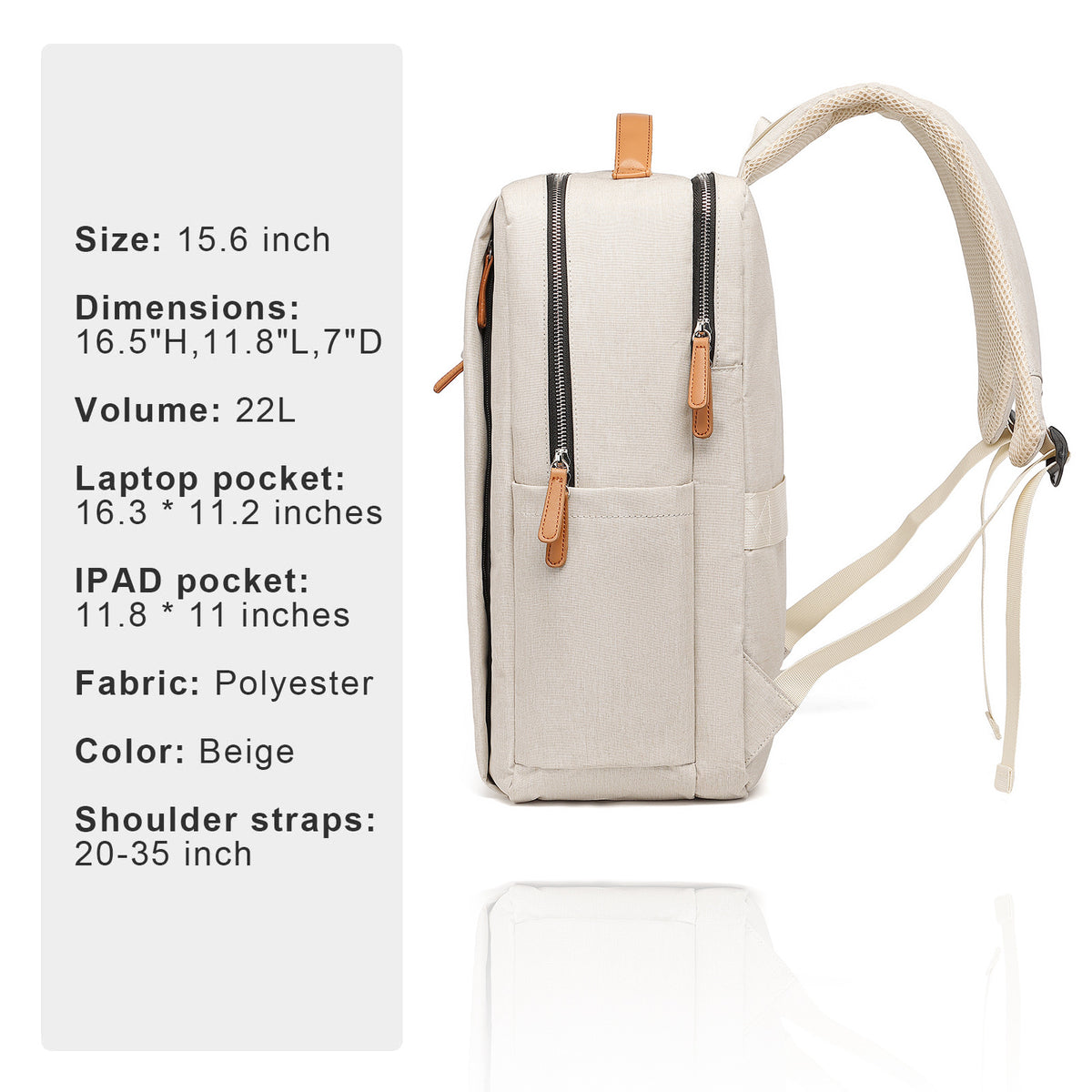 22l business laptop backpack size with 15.6 inch laptop compartment