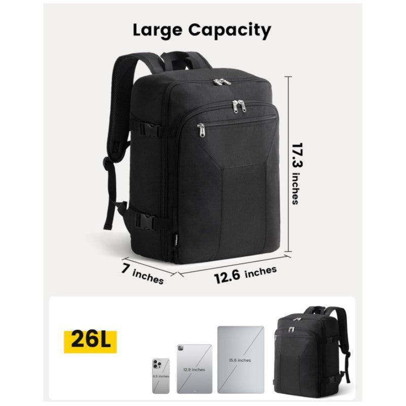 custom 26l travel laptop backpack front view with multi compartment design