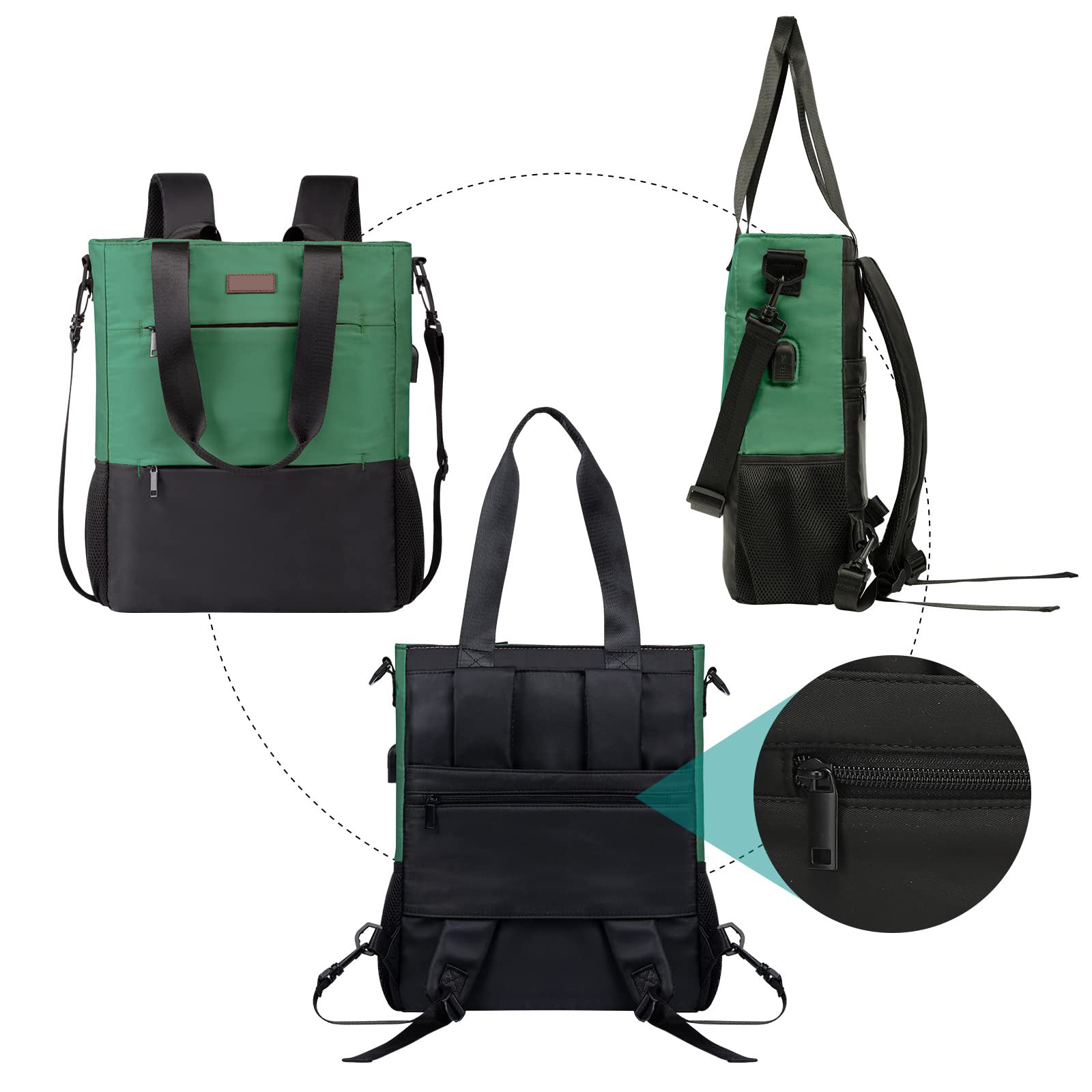 3 in 1 convertible backpack with tote shoulder bag and backpack carrying options