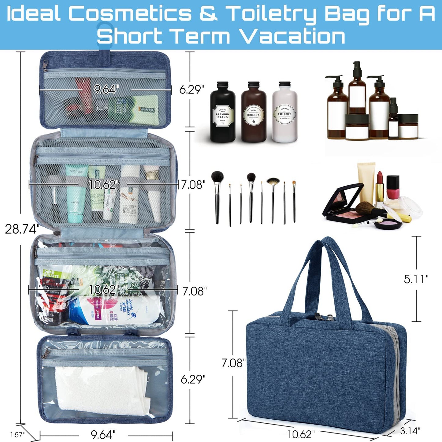 4 fold travel makeup organizer with multiple compartments