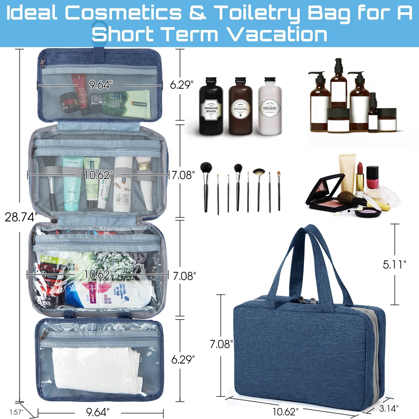 4 fold travel makeup organizer with multiple compartments