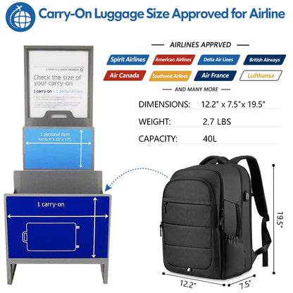 40l carry on travel backpack with airline approved size and laptop storage