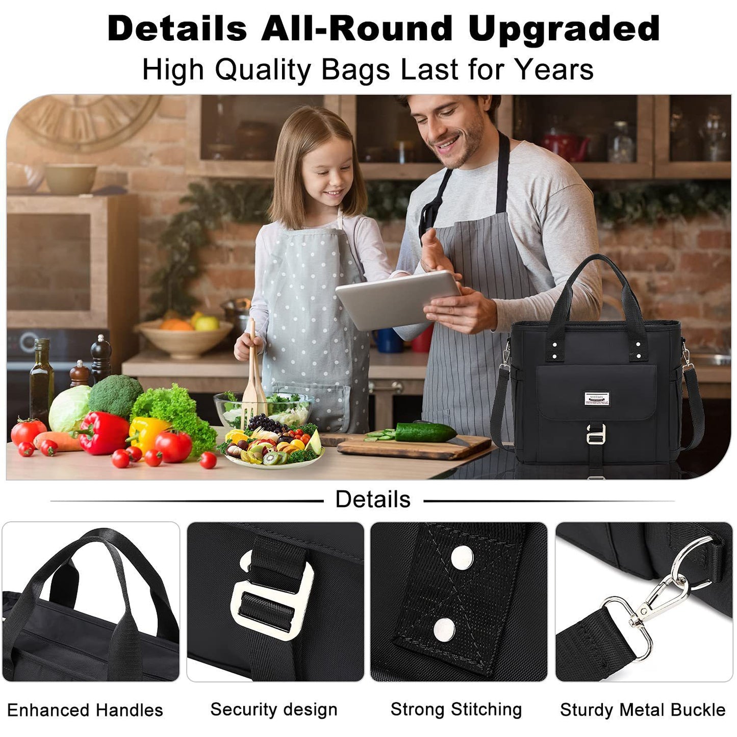 Customizable Work Lunch Bag Thermal Insulation Lunch Box Oversized Lunch Handbag, Wide Open Handbag Cooler Bag Lunch Box Bag