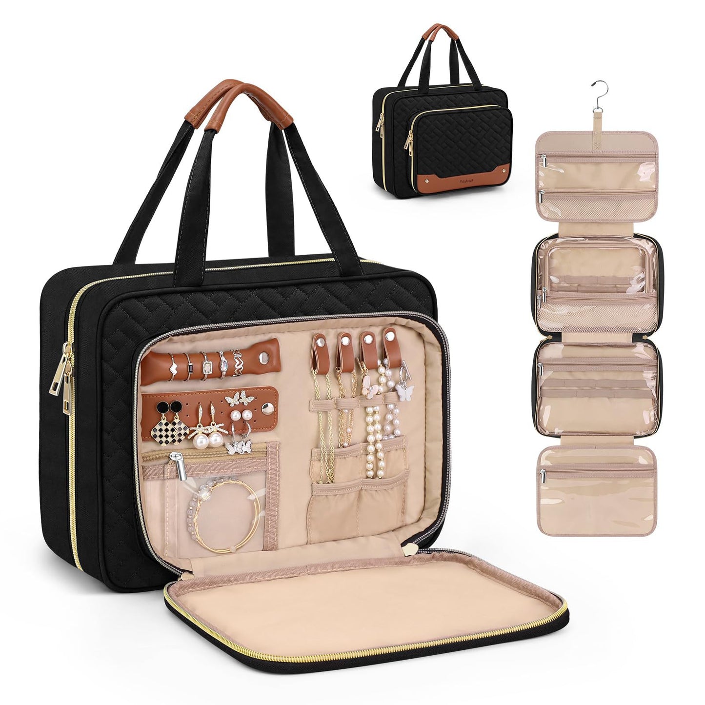 Customizable Ladies Toiletries Bag Hanging Travel Toiletry Bag with Jewelry Storage Bag Large Cosmetic Bag