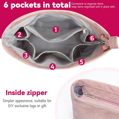 oxford makeup bag with 6 separate pockets for organized cosmetic storage