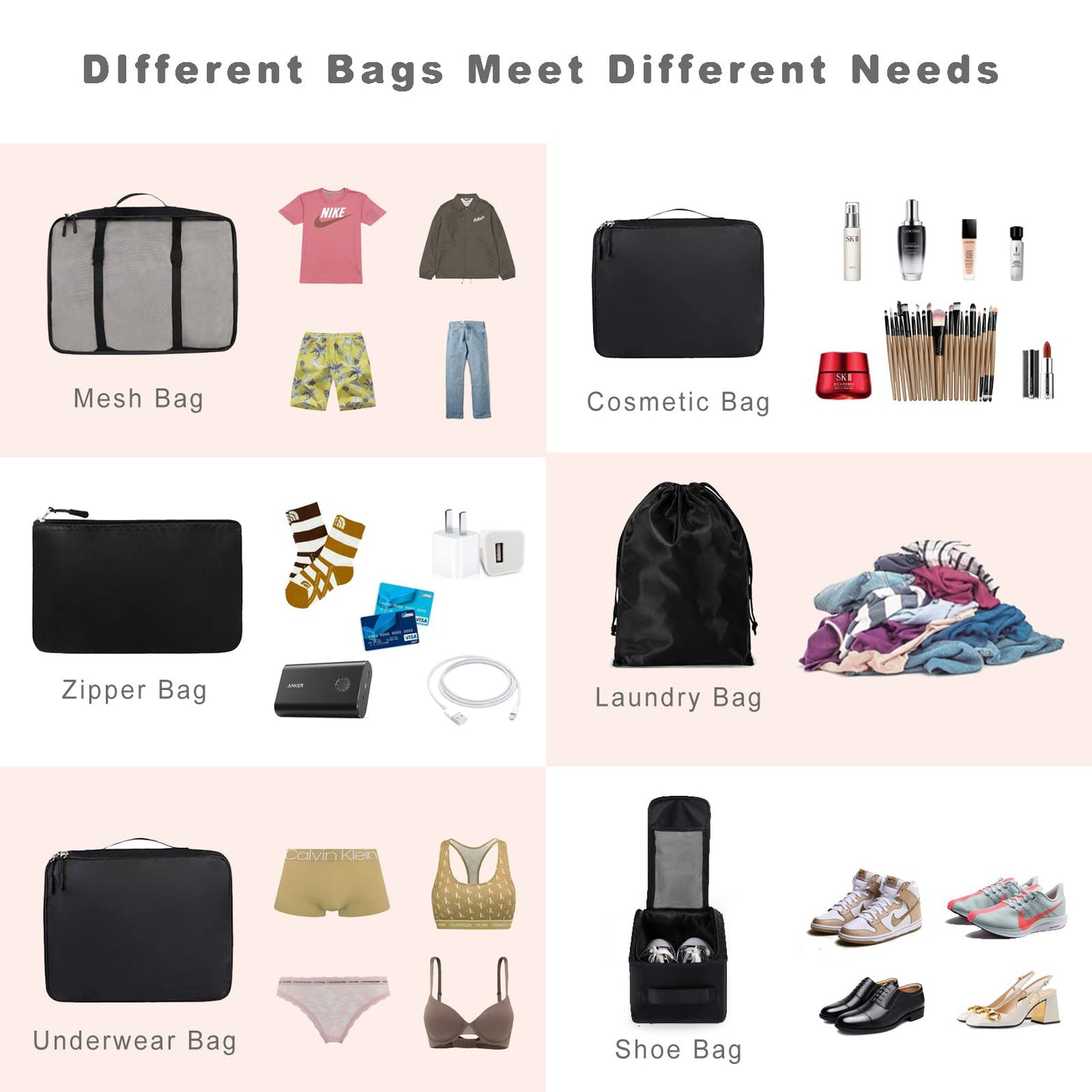 Customized New Product Waterproof Travel Buggy Bag Eight-Piece Set Seven-Piece Clothes Organizer Storage Bag Wash Bag