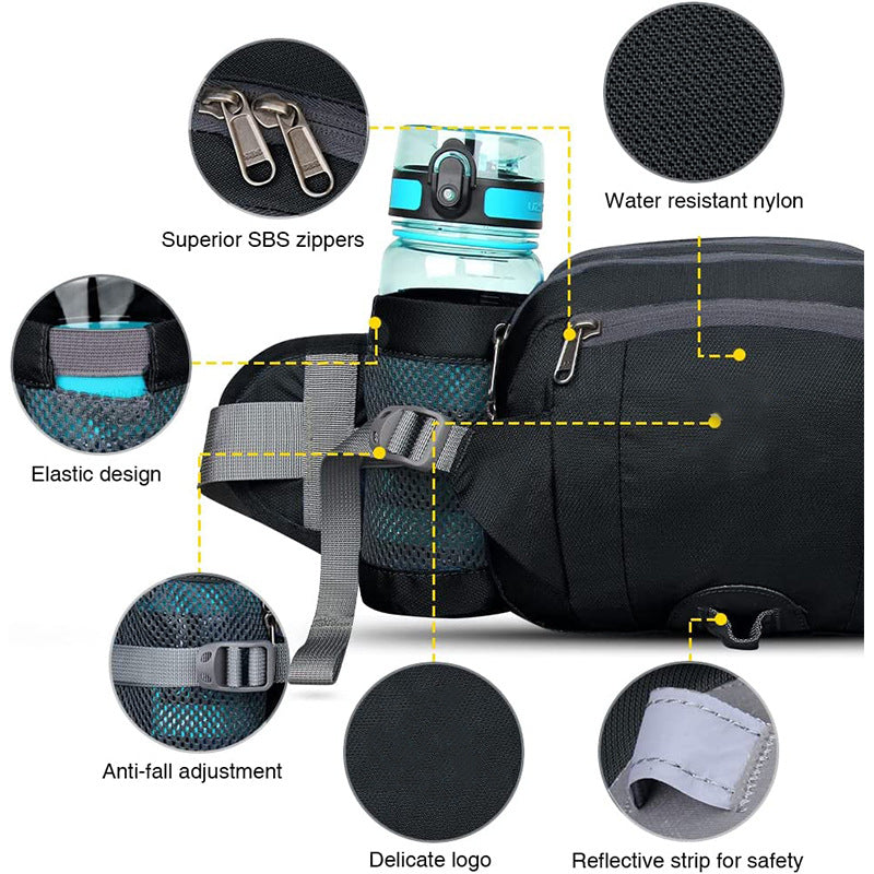 Customized Running Water Bottle Waist Bag Hiking Waist Bag Portable Men's and Women's Mobile Phone Bag Multi-Layer Compartment Waist Bag