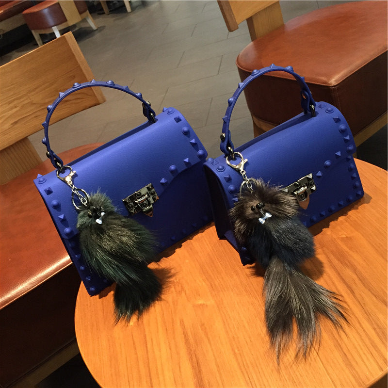 Wholesale Customizable New Fashion Frosted Matte PVC Jelly Bag Trendy Colorful Rivet Women Handbags