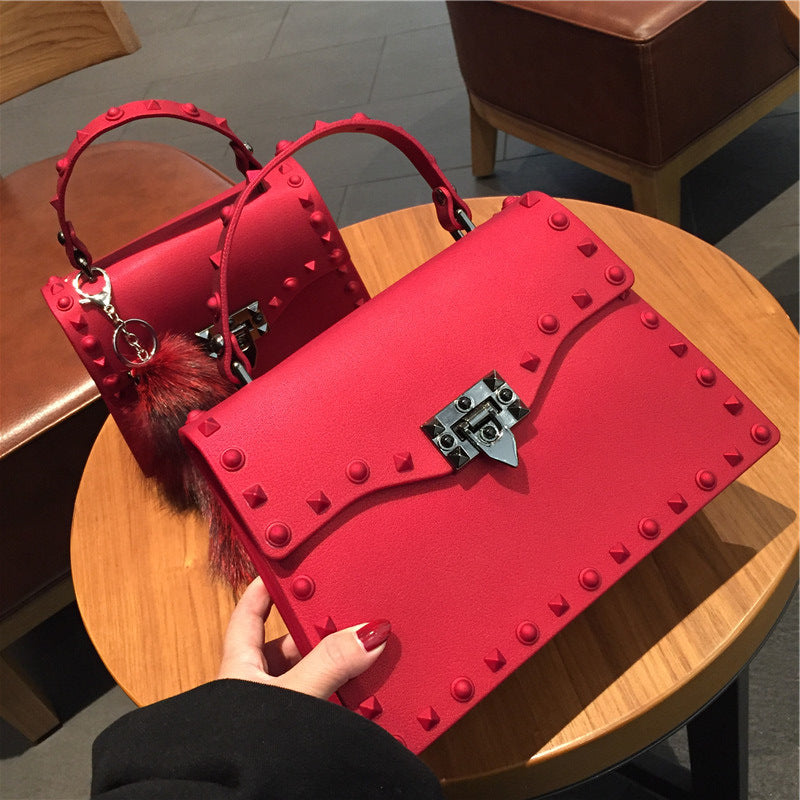 Wholesale Customizable New Fashion Frosted Matte PVC Jelly Bag Trendy Colorful Rivet Women Handbags