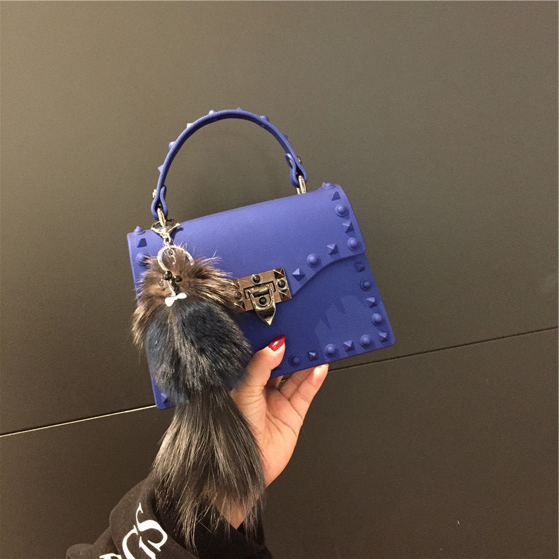 Wholesale Customizable New Fashion Frosted Matte PVC Jelly Bag Trendy Colorful Rivet Women Handbags