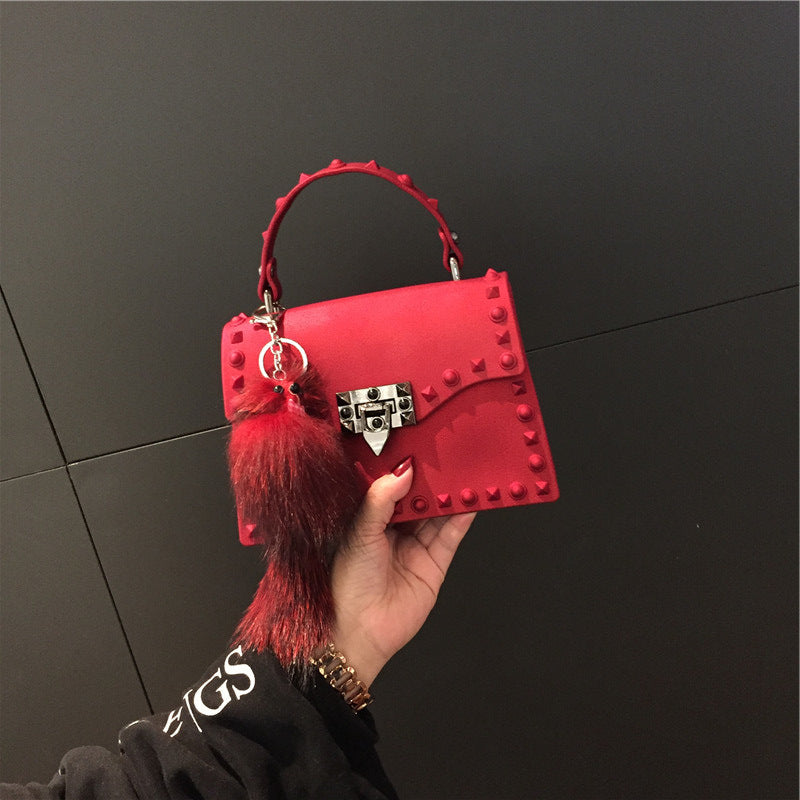 Wholesale Customizable New Fashion Frosted Matte PVC Jelly Bag Trendy Colorful Rivet Women Handbags