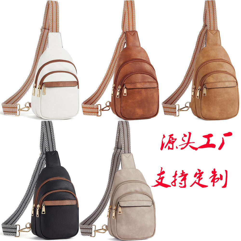 Customizable New Textured Pu Women's Chest Bag Waist Bag Shoulder Messenger Mobile Phone Bag Casual Fashion Motorcycle Bag