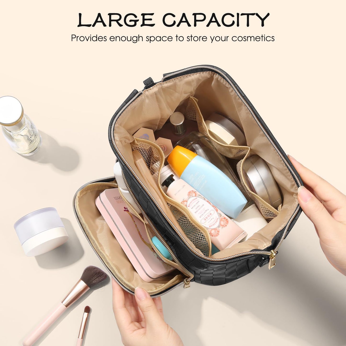 Customizable Cosmetic Bag Pu Leather Travel Makeup Storage Bag Large Capacity Cosmetic Bag Travel Toiletry Bag New Simple