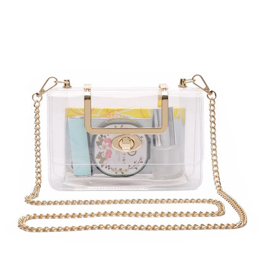 Customizable Transparent Clutch Crossbody Bag Shoulder Bag Removable Gold Metallic Belt Transparent Chain Bag