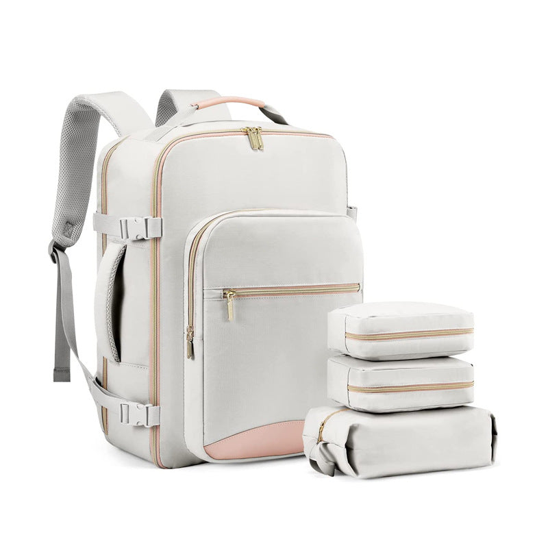 Customized Simple Fashion Creamy-white Backpack Computer Bag Outdoor Business Trip Travel Backpack Backpack Coverable Handle