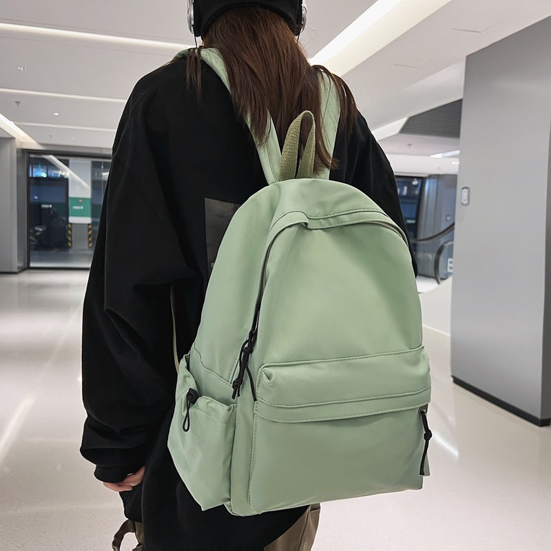 Custom Schoolbag Korean Style Fashionable Large Capacity Men's and Women's Same Style Student Solid Color Backpack Simple Casual Canvas Wholesale Backpack