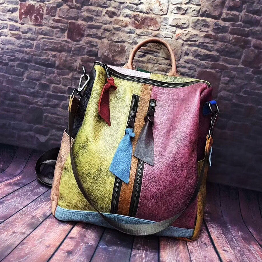 Wholesale Custom Classy Fashion TrendY Retro Women's Bag Genuine Leather Ladies Backpack Backpacks For Teen Girls