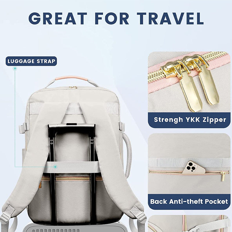 Customized Simple Fashion Creamy-white Backpack Computer Bag Outdoor Business Trip Travel Backpack Backpack Coverable Handle