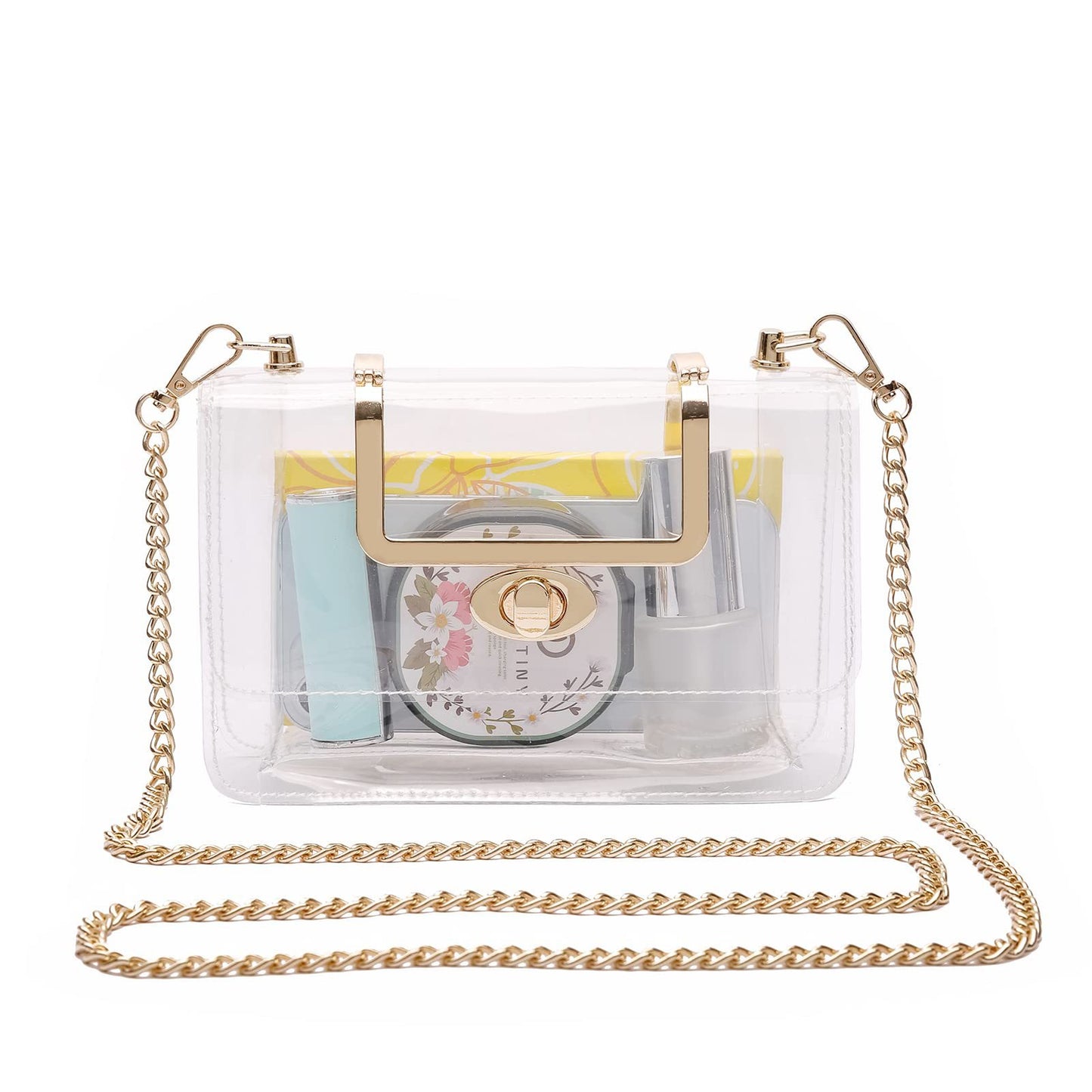 Customizable Transparent Clutch Crossbody Bag Shoulder Bag Removable Gold Metallic Belt Transparent Chain Bag