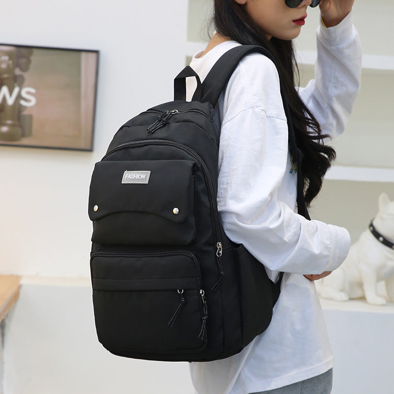 Customized High School Student Backpack Women's Fresh Student Schoolbag Solid Color Large Capacity Campus Sports Backpack for Boys and Girls