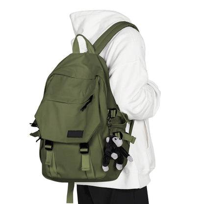 army green school backpack with multiple pockets