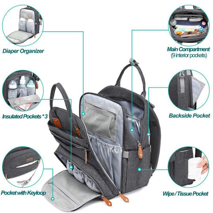 backpack diaper bag organizer with multiple storage compartments